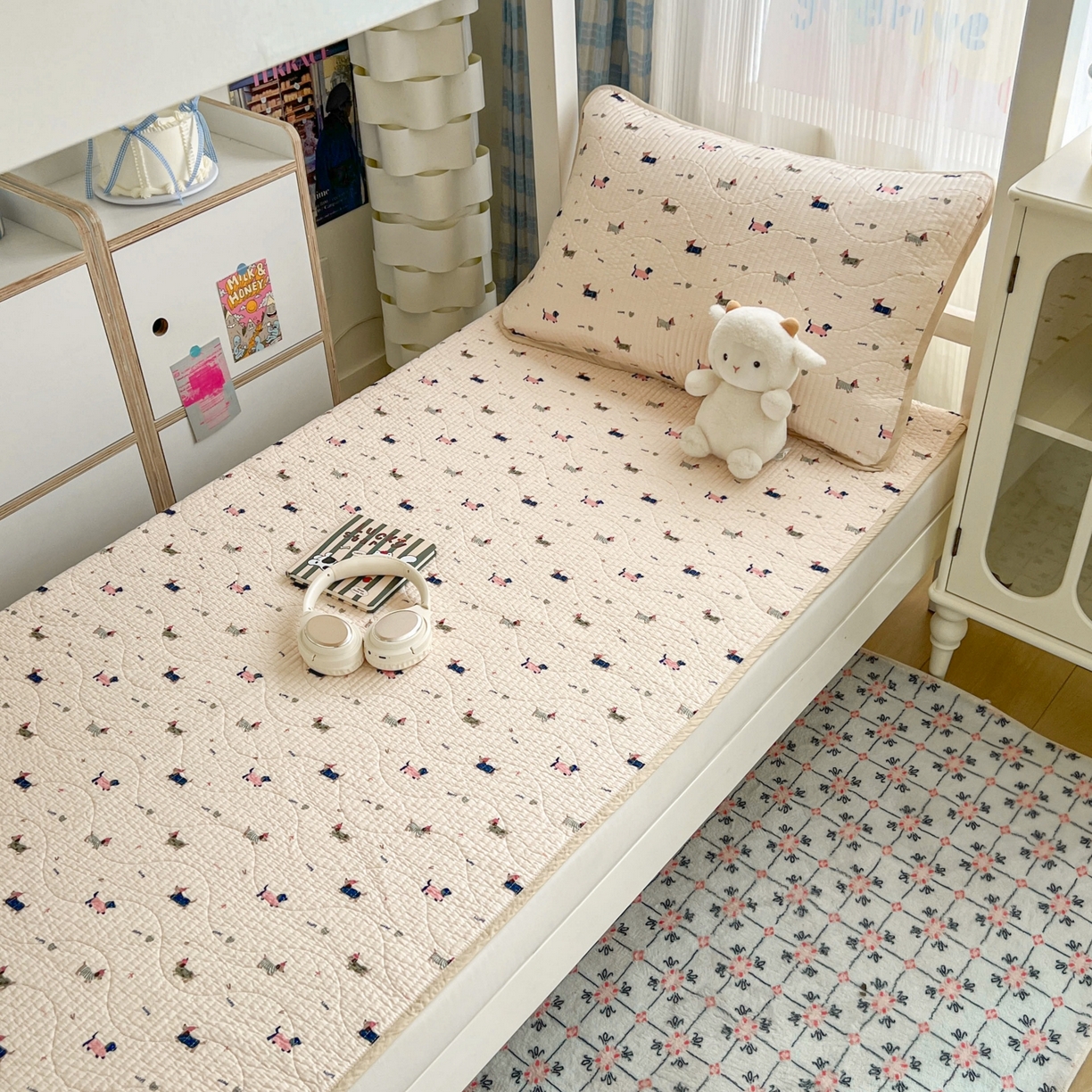 91家纺网 家纺一手货源 找家纺 沐纯家居 2025新款学生款双面纯棉棉花床盖三件套 幸运狗