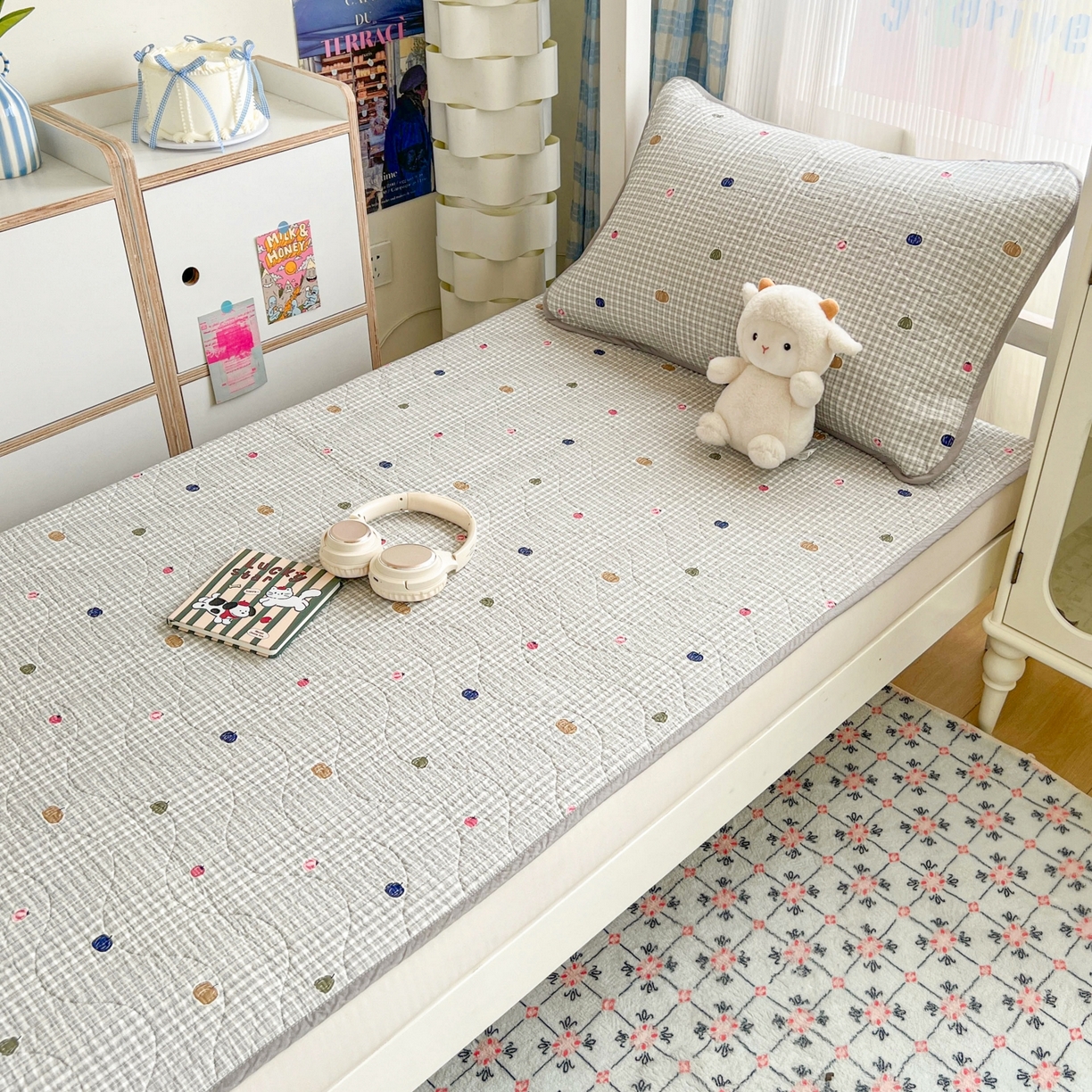 91家纺网 家纺一手货源 找家纺 沐纯家居 2025新款学生款双面纯棉棉花床盖三件套 南瓜派