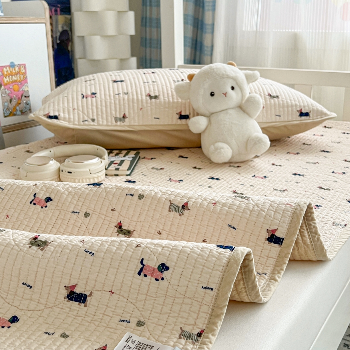 91家纺网 家纺一手货源 找家纺 沐纯家居 2025新款学生款双面纯棉棉花床盖三件套 幸运狗