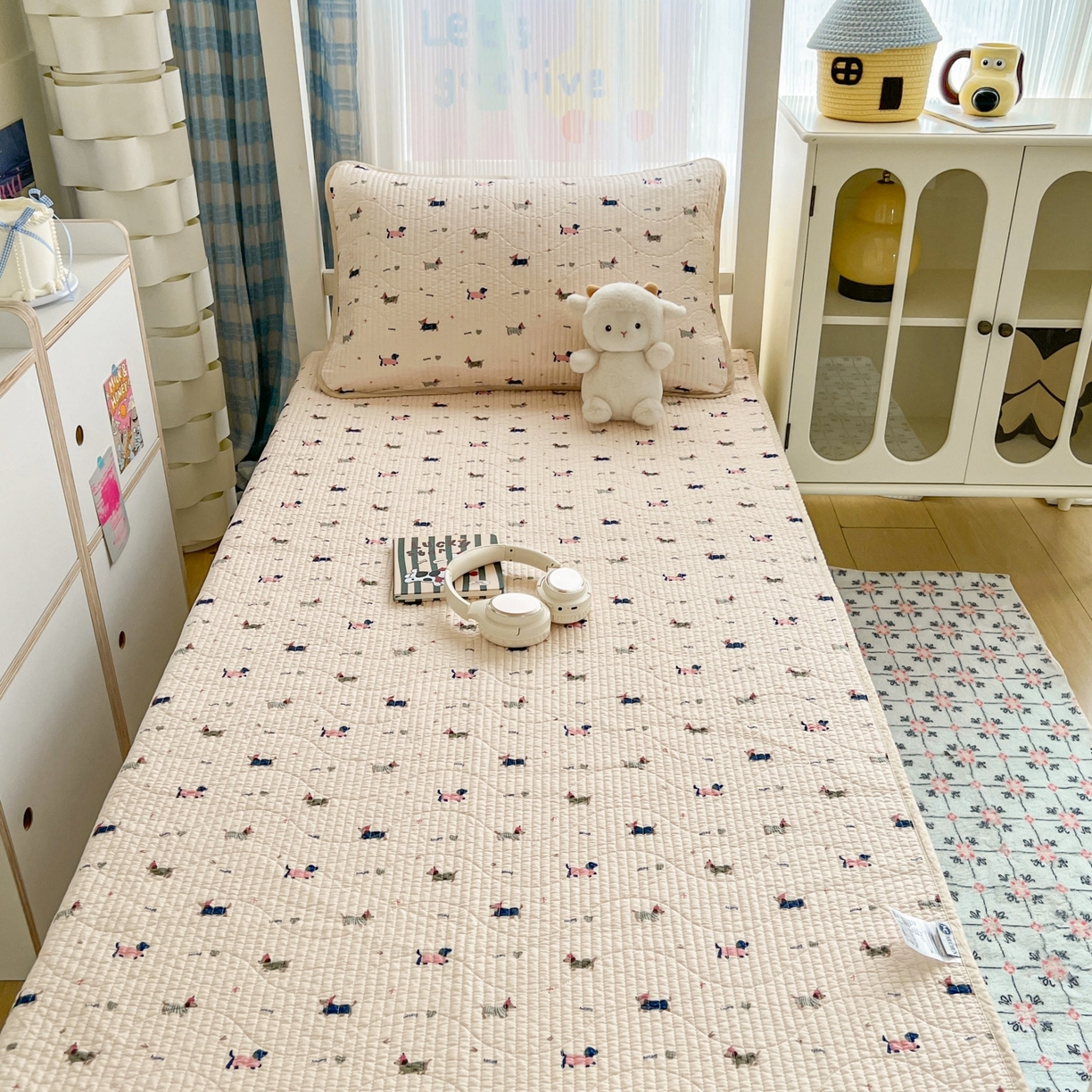 91家纺网 家纺一手货源 找家纺 沐纯家居 2025新款学生款双面纯棉棉花床盖三件套 幸运狗