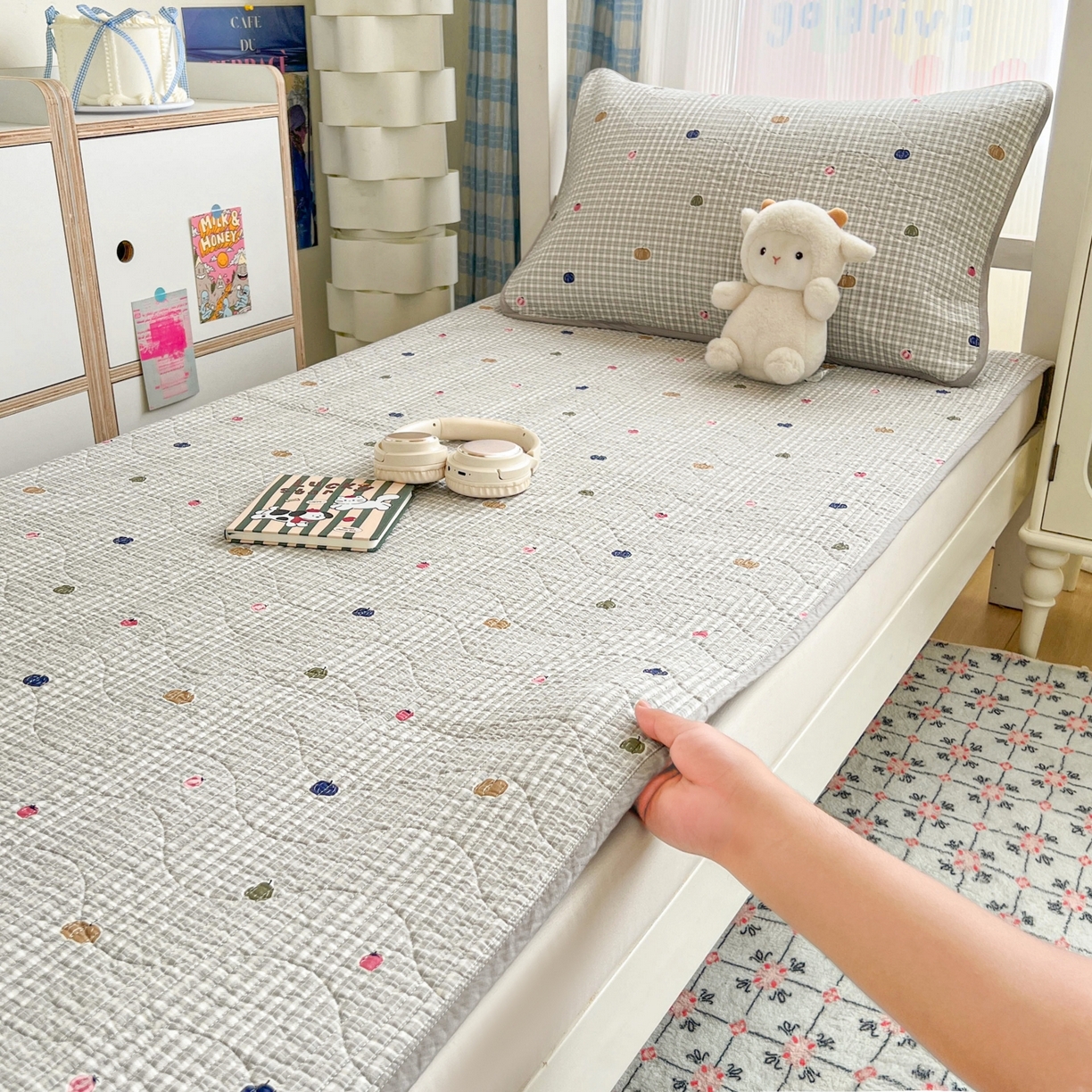 91家纺网 家纺一手货源 找家纺 沐纯家居 2025新款学生款双面纯棉棉花床盖三件套 南瓜派