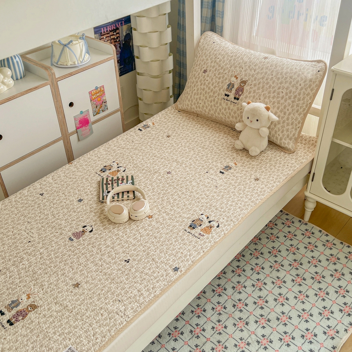 91家纺网 家纺一手货源 找家纺 沐纯家居 2025新款学生款双面纯棉棉花床盖三件套 童趣