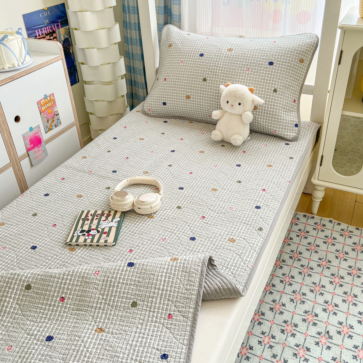 91家纺网 家纺一手货源 找家纺 沐纯家居 2025新款学生款双面纯棉棉花床盖三件套 南瓜派