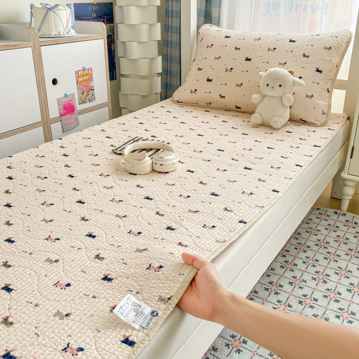 91家纺网 家纺一手货源 找家纺 沐纯家居 2025新款学生款双面纯棉棉花床盖三件套 幸运狗