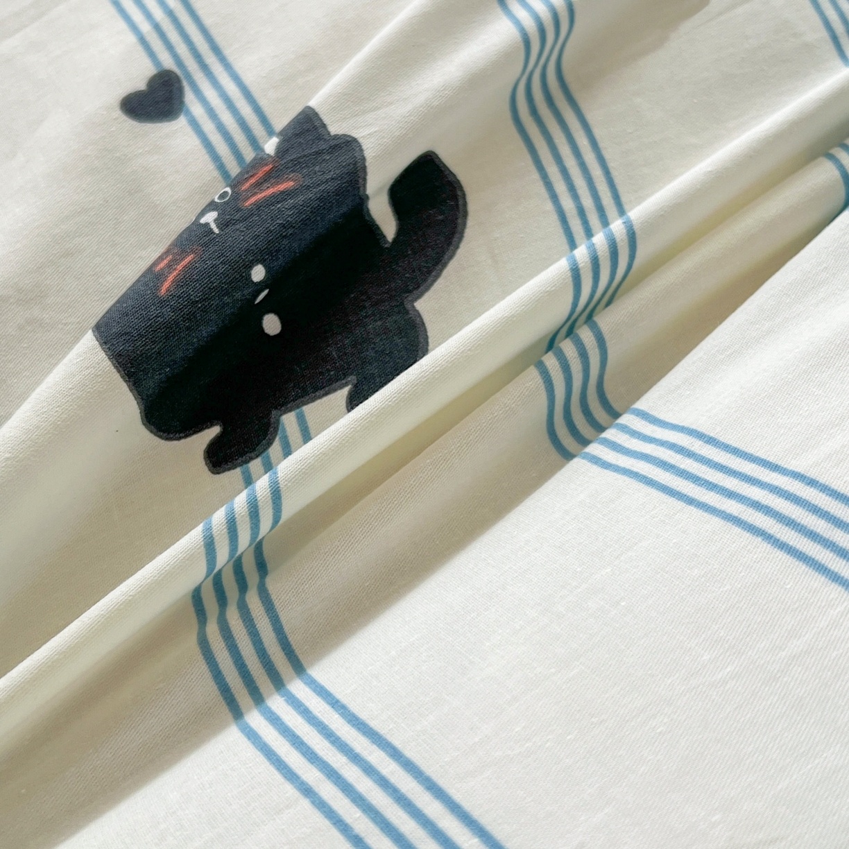 91家纺网 家纺一手货源 找家纺 沐纯家居 2025新款学生款双面纯棉棉花床盖三件套 猫咪呼呼