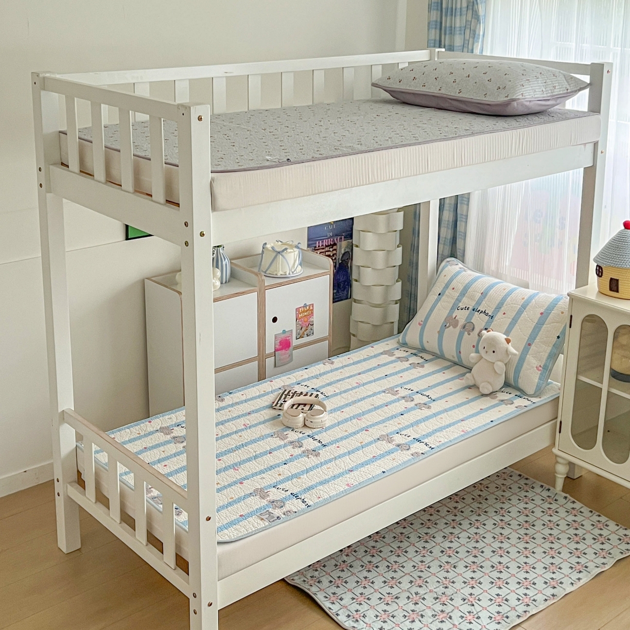 91家纺网 家纺一手货源 找家纺 沐纯家居 2025新款学生款双面纯棉棉花床盖三件套 三只小象