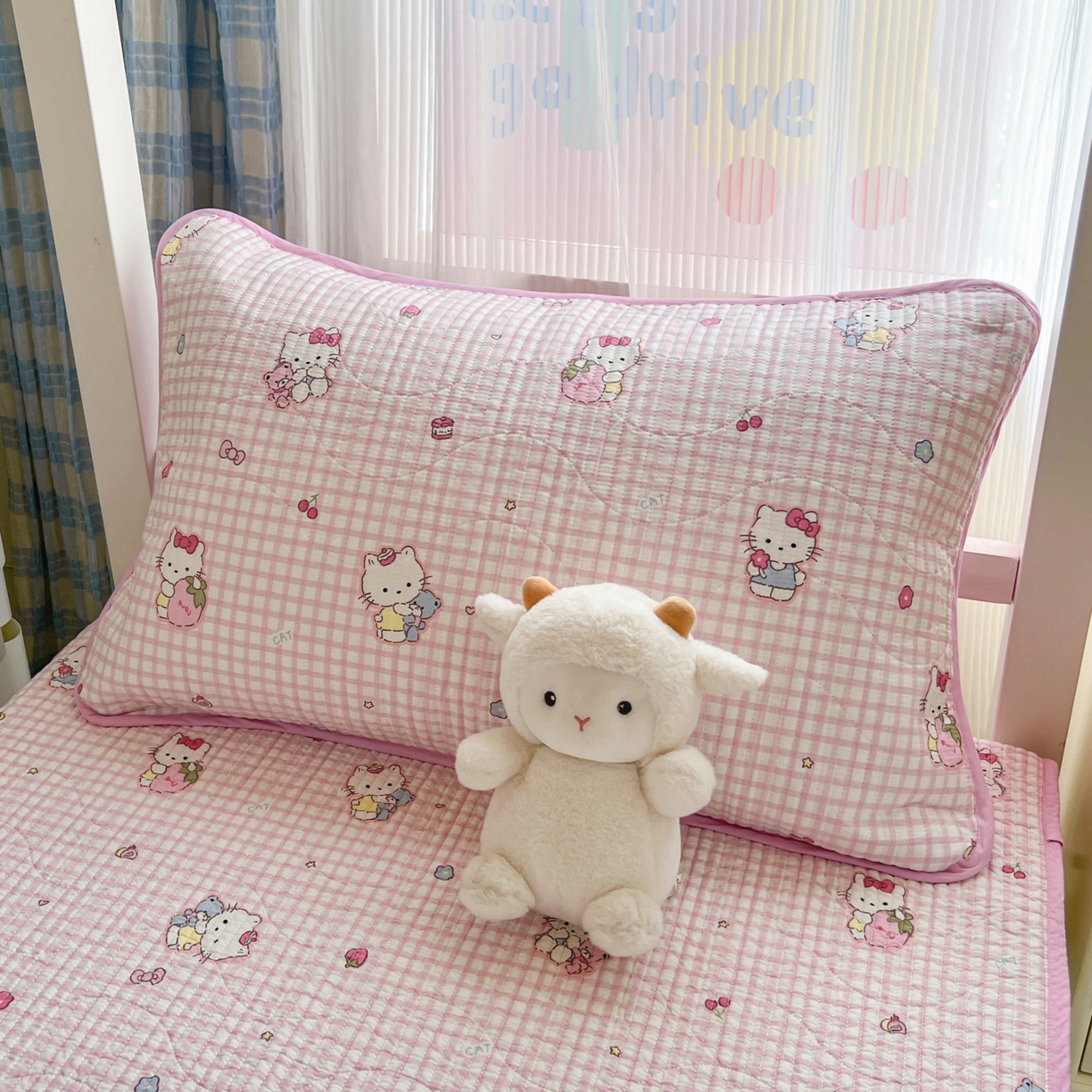 91家纺网 家纺一手货源 找家纺 沐纯家居 2025新款学生款双面纯棉棉花床盖三件套 宠物猫