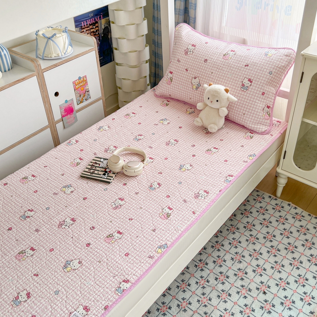 91家纺网 家纺一手货源 找家纺 沐纯家居 2025新款学生款双面纯棉棉花床盖三件套 宠物猫