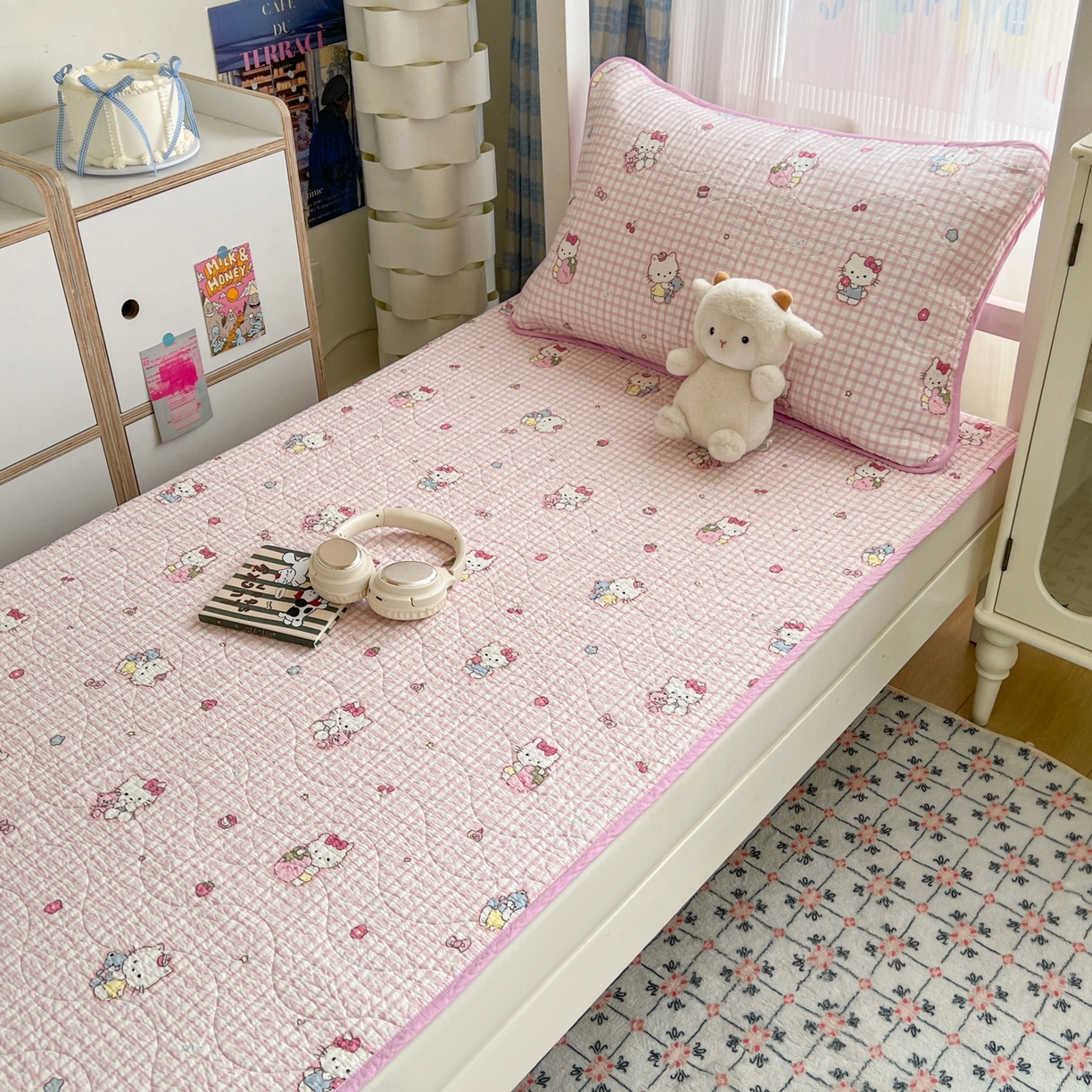 91家纺网 家纺一手货源 找家纺 沐纯家居 2025新款学生款双面纯棉棉花床盖三件套 宠物猫