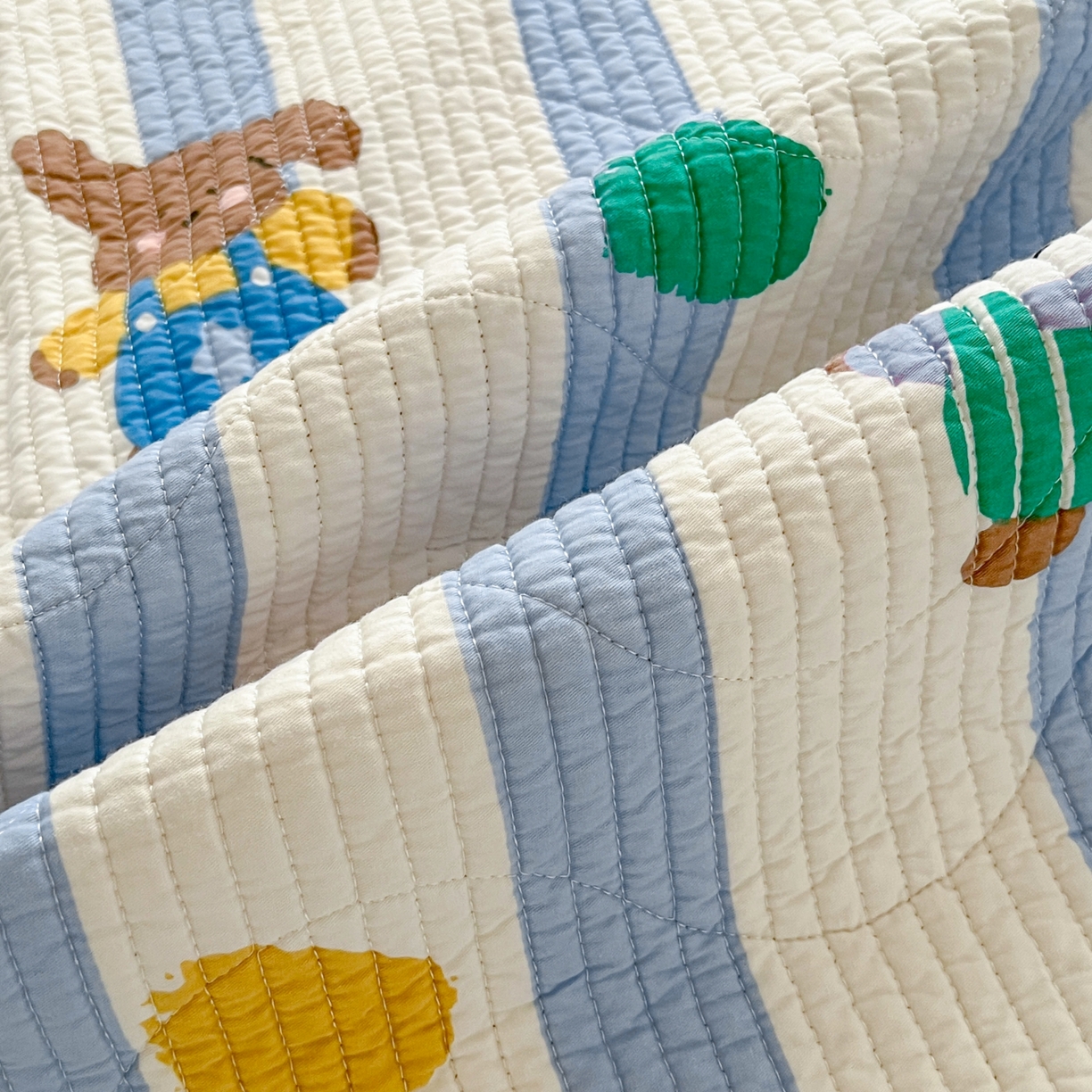 91家纺网 家纺一手货源 找家纺 沐纯家居 2025新款学生款双面纯棉棉花床盖三件套 快乐伙伴