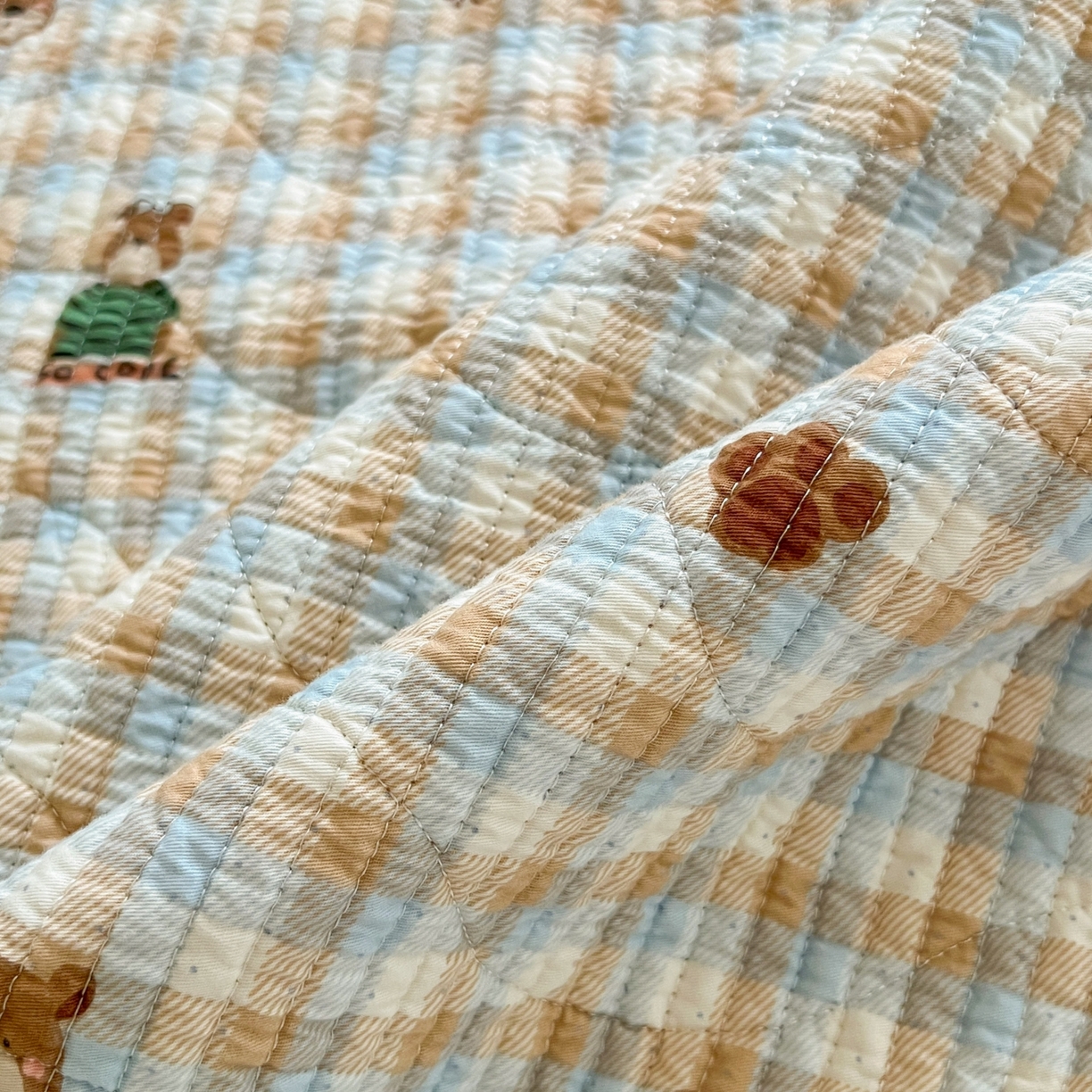 91家纺网 家纺一手货源 找家纺 沐纯家居 2025新款学生款双面纯棉棉花床盖三件套 熊出没