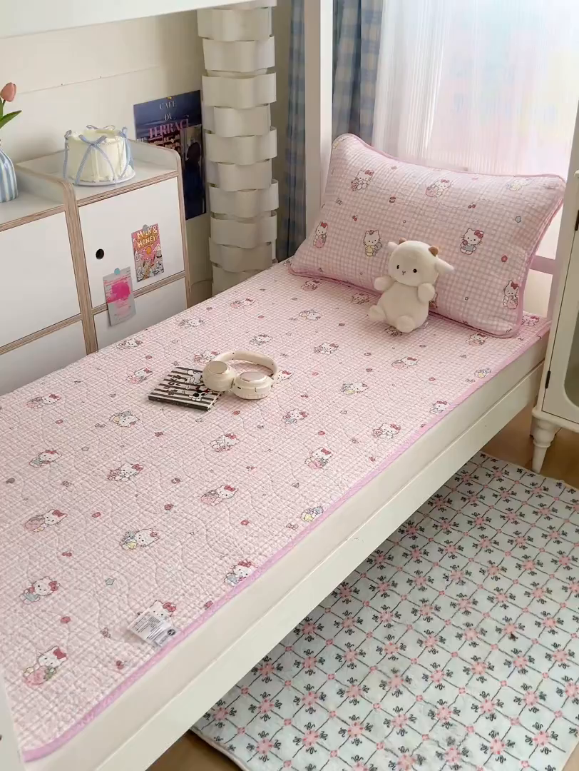 91家纺网 家纺一手货源 找家纺 沐纯家居 2025新款学生款双面纯棉棉花床盖三件套 宠物猫