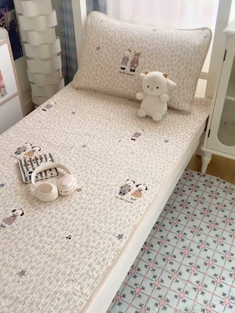 91家纺网 家纺一手货源 找家纺 沐纯家居 2025新款学生款双面纯棉棉花床盖三件套 童趣