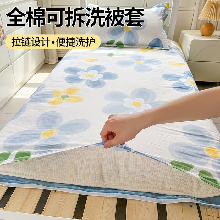 91家纺网 家纺一手货源 找家纺 西域种棉人·千百笠 2025新款全棉纯棉六件套大学生宿舍100%新疆棉花被子被褥一整套枕头床垫三件套 墨雨花朵