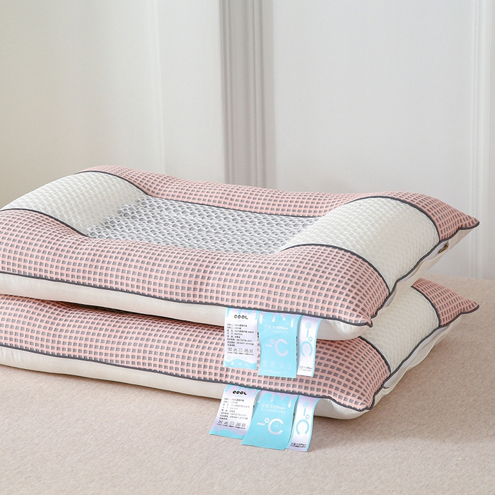 91家纺网 家纺一手货源 找家纺 蝶飞舞 2025新款凉豆豆枕头枕芯凉感丝决明子枕头枕芯 华夫格-粉色 48*74cm