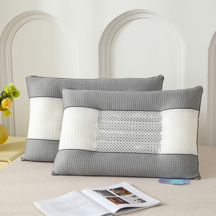 91家纺网 家纺一手货源 找家纺 蝶飞舞 2025新款凉豆豆枕头枕芯凉感丝决明子枕头枕芯 华夫格-灰色 48*74cm