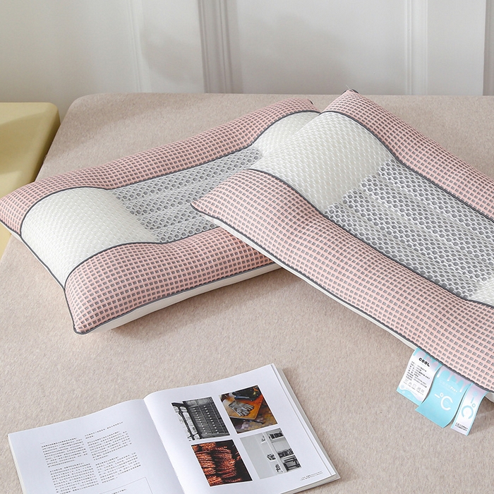 91家纺网 家纺一手货源 找家纺 蝶飞舞 2025新款凉豆豆枕头枕芯凉感丝决明子枕头枕芯 华夫格-粉色 48*74cm