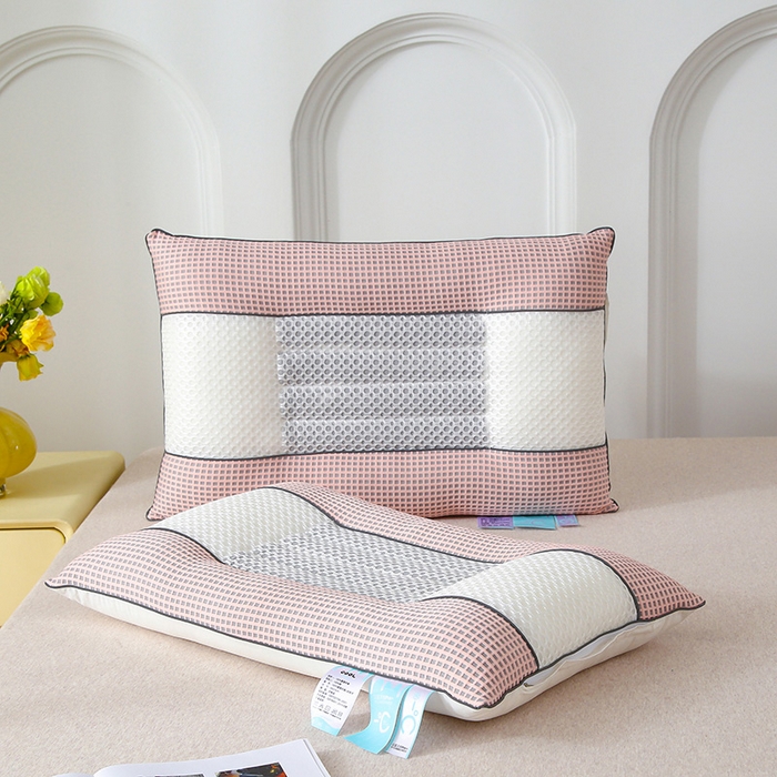 91家纺网 家纺一手货源 找家纺 蝶飞舞 2025新款凉豆豆枕头枕芯凉感丝决明子枕头枕芯 华夫格-粉色 48*74cm