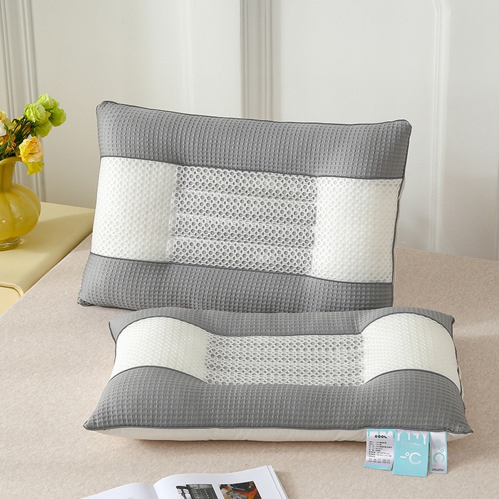 91家纺网 家纺一手货源 找家纺 蝶飞舞 2025新款凉豆豆枕头枕芯凉感丝决明子枕头枕芯 华夫格-灰色 48*74cm