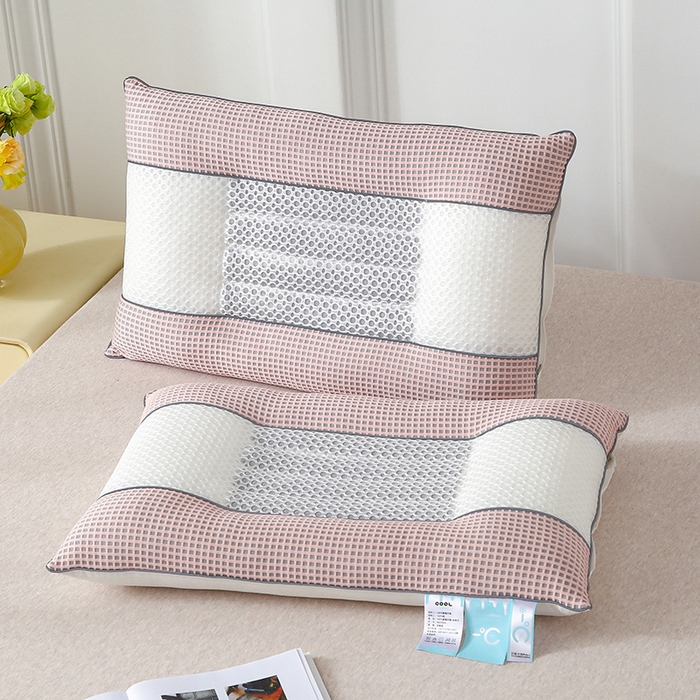 91家纺网 家纺一手货源 找家纺 蝶飞舞 2025新款凉豆豆枕头枕芯凉感丝决明子枕头枕芯 华夫格-粉色 48*74cm