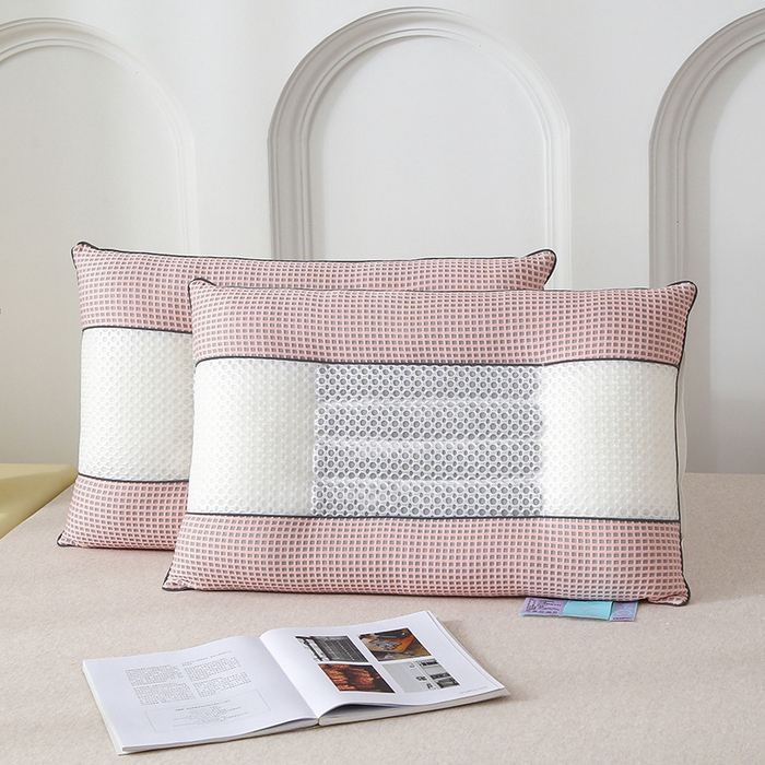 91家纺网 家纺一手货源 找家纺 蝶飞舞 2025新款凉豆豆枕头枕芯凉感丝决明子枕头枕芯 华夫格-粉色 48*74cm