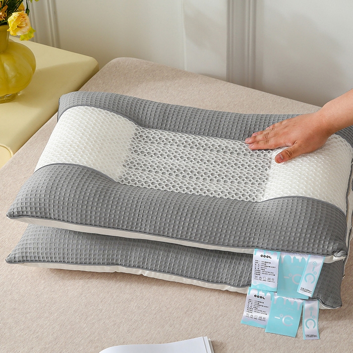 91家纺网 家纺一手货源 找家纺 蝶飞舞 2025新款凉豆豆枕头枕芯凉感丝决明子枕头枕芯 华夫格-灰色 48*74cm