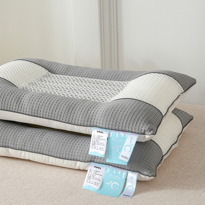 91家纺网 家纺一手货源 找家纺 蝶飞舞 2025新款凉豆豆枕头枕芯凉感丝决明子枕头枕芯 华夫格-灰色 48*74cm