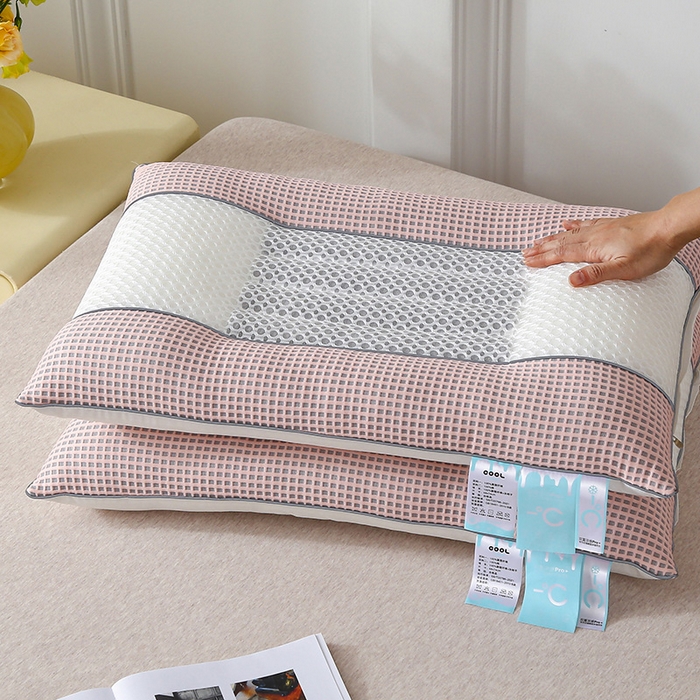 91家纺网 家纺一手货源 找家纺 蝶飞舞 2025新款凉豆豆枕头枕芯凉感丝决明子枕头枕芯 华夫格-粉色 48*74cm