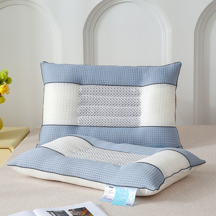 91家纺网 家纺一手货源 找家纺 蝶飞舞 2025新款凉豆豆枕头枕芯凉感丝决明子枕头枕芯 华夫格-蓝色 48*74cm