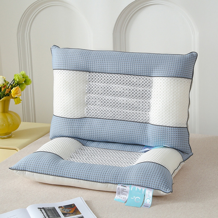 蝶飞舞 2025新款凉豆豆枕头枕芯凉感丝决明子枕头枕芯 华夫格-蓝色 48*74cm