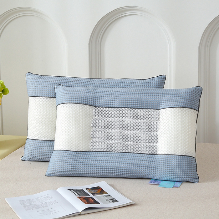 91家纺网 家纺一手货源 找家纺 蝶飞舞 2025新款凉豆豆枕头枕芯凉感丝决明子枕头枕芯 华夫格-蓝色 48*74cm