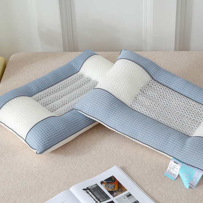 91家纺网 家纺一手货源 找家纺 蝶飞舞 2025新款凉豆豆枕头枕芯凉感丝决明子枕头枕芯 华夫格-蓝色 48*74cm