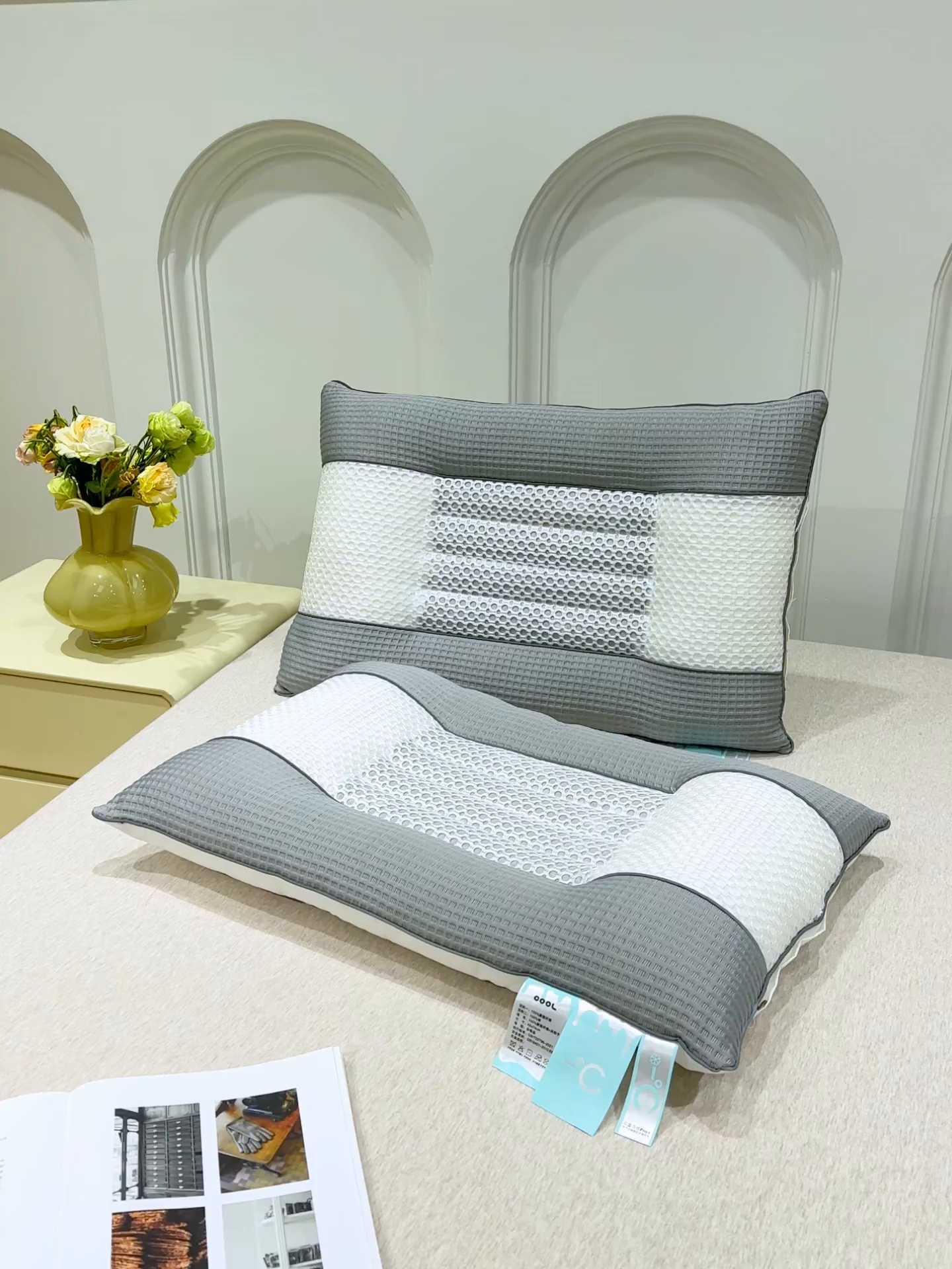 91家纺网 家纺一手货源 找家纺 蝶飞舞 2025新款凉豆豆枕头枕芯凉感丝决明子枕头枕芯 华夫格-灰色 48*74cm