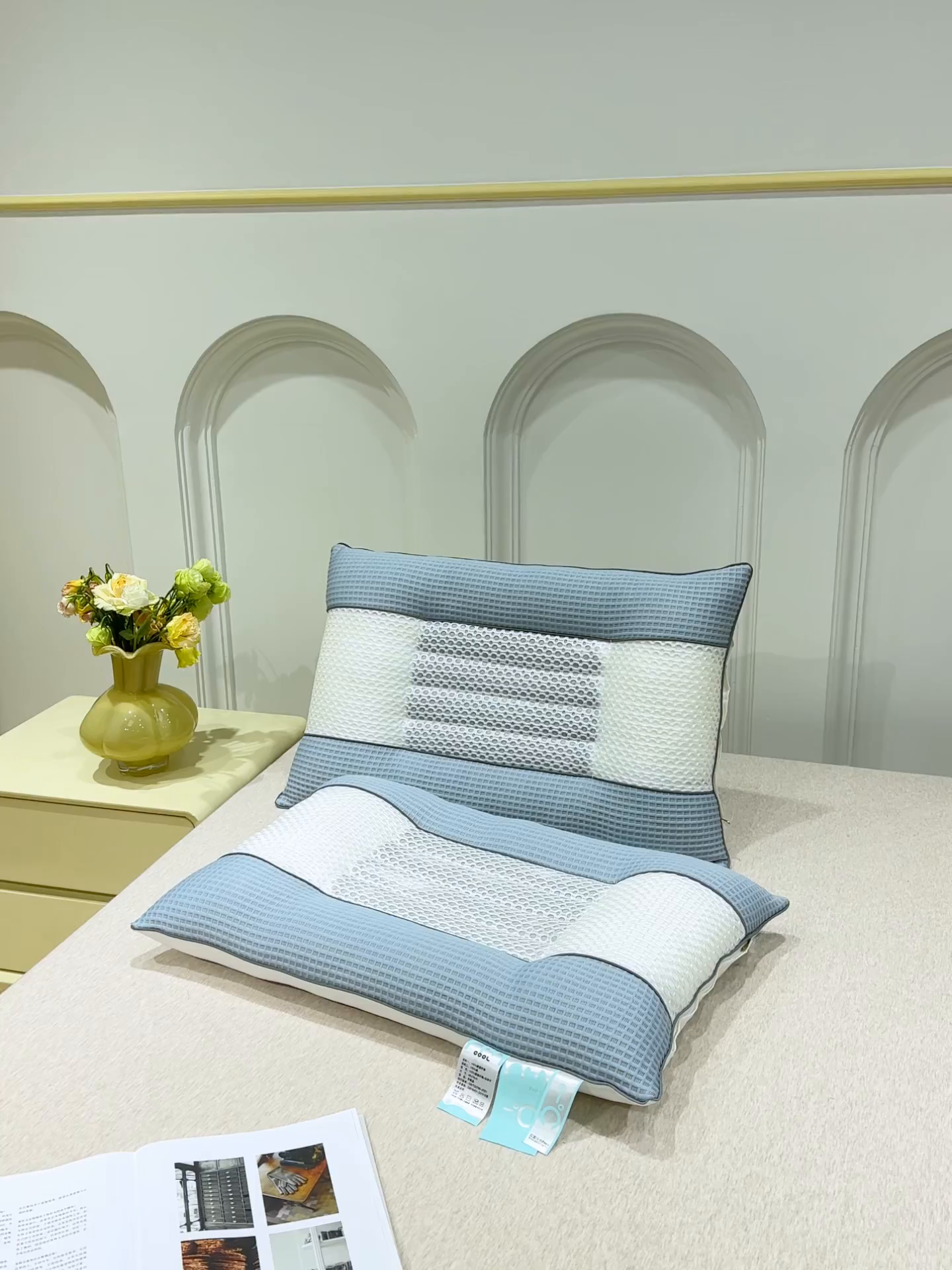 91家纺网 家纺一手货源 找家纺 蝶飞舞 2025新款凉豆豆枕头枕芯凉感丝决明子枕头枕芯 华夫格-蓝色 48*74cm