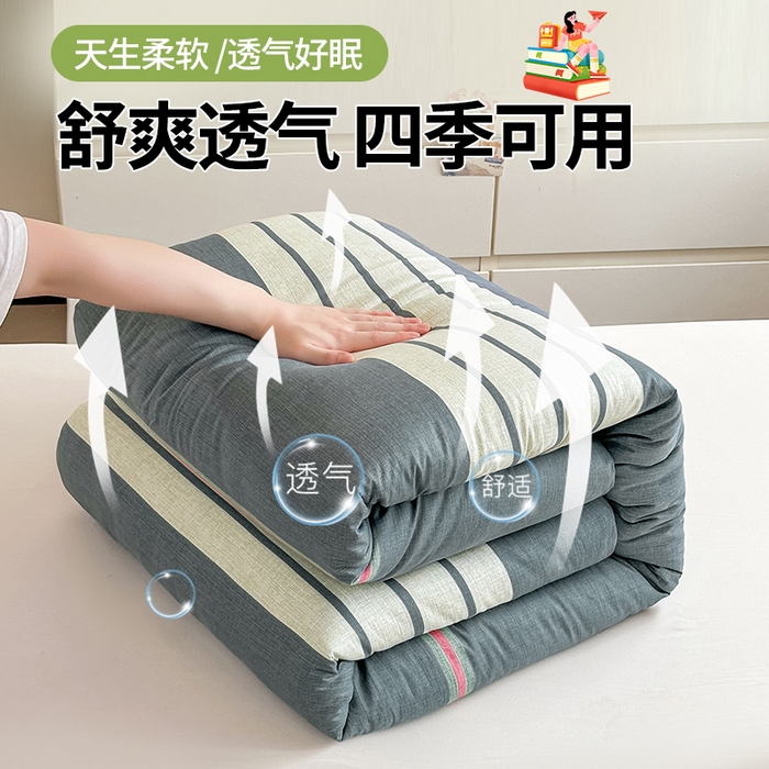 91家纺网 家纺一手货源 找家纺 西域种棉人·千百笠 2025新款全棉纯棉六件套大学生宿舍100%新疆棉花被子被褥一整套枕头床垫三件套 时尚条纹