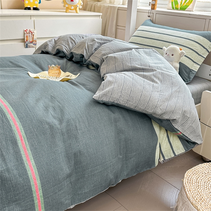 91家纺网 家纺一手货源 找家纺 西域种棉人·千百笠 2025新款全棉纯棉六件套大学生宿舍100%新疆棉花被子被褥一整套枕头床垫三件套 时尚条纹