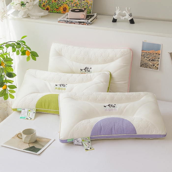 91家纺网 家纺一手货源 找家纺 蝶飞舞 2025新款熊猫呼呼枕头枕芯乳胶层舒适枕枕头枕芯 熊猫呼呼-绿色 48*74cm