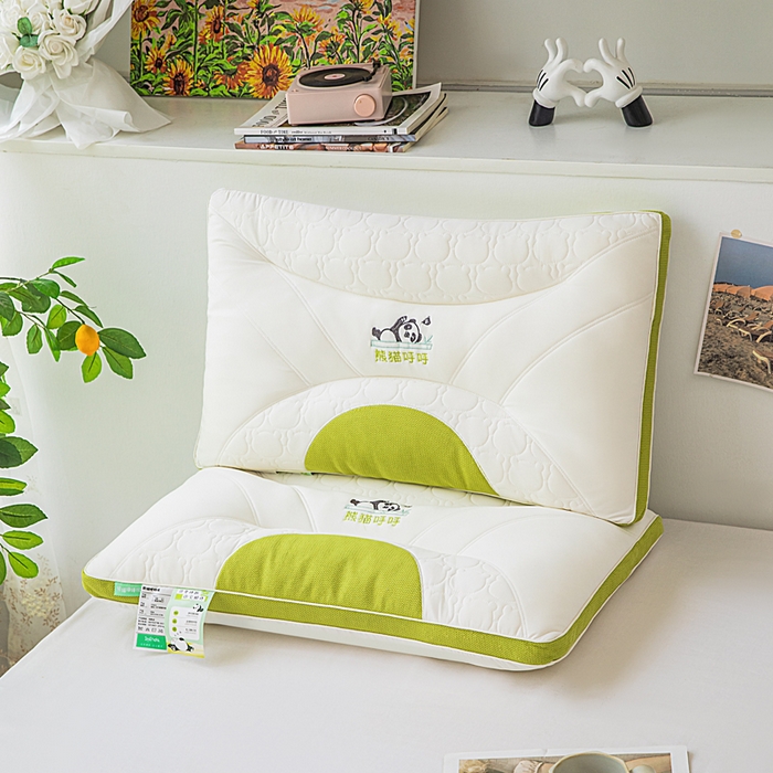 蝶飞舞 2025新款熊猫呼呼枕头枕芯乳胶层舒适枕枕头枕芯 熊猫呼呼-绿色 48*74cm