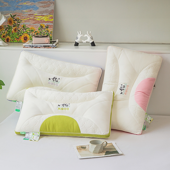 91家纺网 家纺一手货源 找家纺 蝶飞舞 2025新款熊猫呼呼枕头枕芯乳胶层舒适枕枕头枕芯 熊猫呼呼-绿色 48*74cm