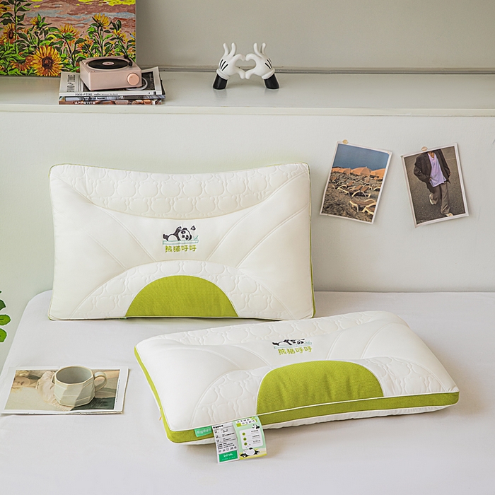 91家纺网 家纺一手货源 找家纺 蝶飞舞 2025新款熊猫呼呼枕头枕芯乳胶层舒适枕枕头枕芯 熊猫呼呼-绿色 48*74cm