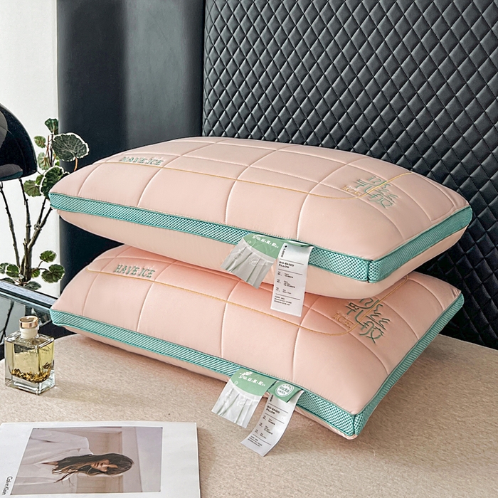 91家纺网 家纺一手货源 找家纺 （总）蝶飞舞 2025新款刺绣冰丝乳胶面包枕枕头枕芯 护颈助眠冰丝面包枕