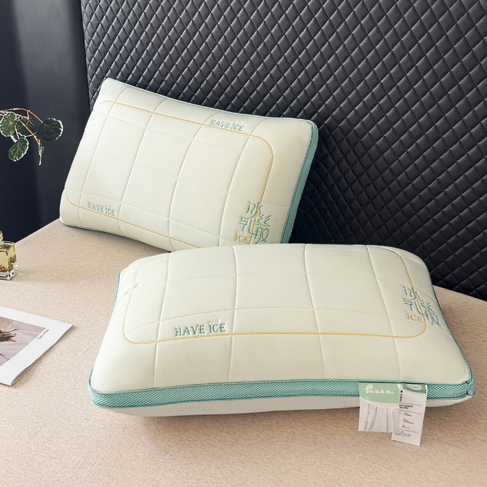 91家纺网 家纺一手货源 找家纺 蝶飞舞 2025新款刺绣冰丝乳胶面包枕枕头枕芯 护颈助眠冰丝面包枕 绿色/900g 48*74cm