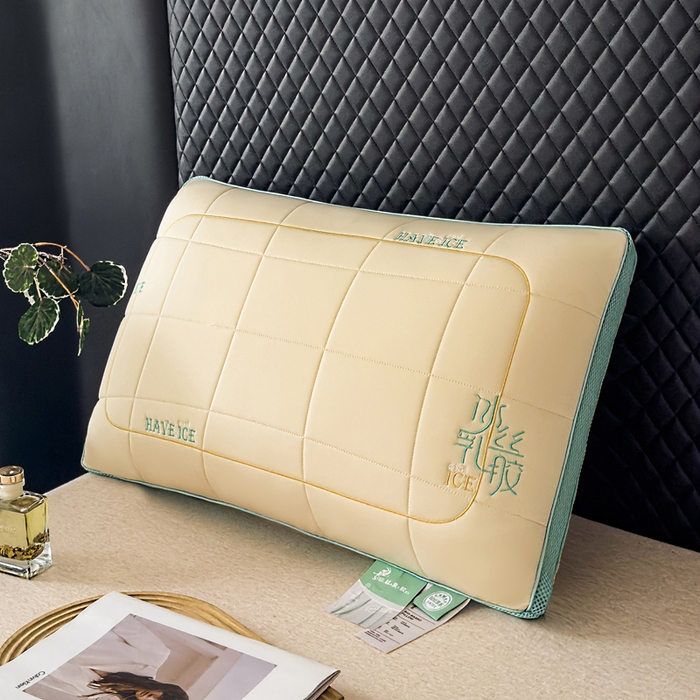 91家纺网 家纺一手货源 找家纺 蝶飞舞 2025新款刺绣冰丝乳胶面包枕枕头枕芯 护颈助眠冰丝面包枕 黄色/900g 48*74cm