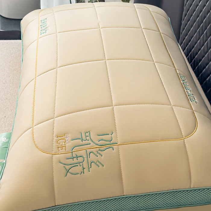 91家纺网 家纺一手货源 找家纺 蝶飞舞 2025新款刺绣冰丝乳胶面包枕枕头枕芯 护颈助眠冰丝面包枕 黄色/900g 48*74cm