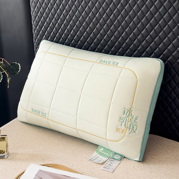 91家纺网 家纺一手货源 找家纺 蝶飞舞 2025新款刺绣冰丝乳胶面包枕枕头枕芯 护颈助眠冰丝面包枕 绿色/900g 48*74cm