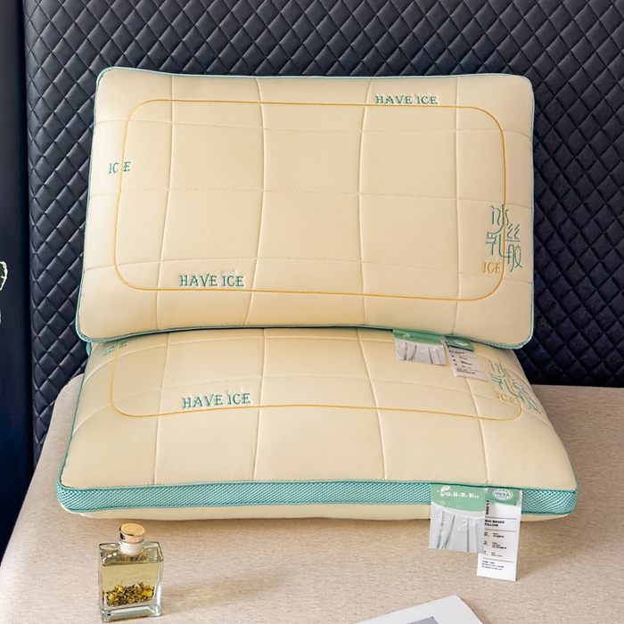 91家纺网 家纺一手货源 找家纺 蝶飞舞 2025新款刺绣冰丝乳胶面包枕枕头枕芯 护颈助眠冰丝面包枕 黄色/1000g 48*74cm