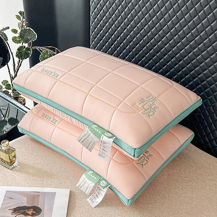 91家纺网 家纺一手货源 找家纺 蝶飞舞 2025新款刺绣冰丝乳胶面包枕枕头枕芯 护颈助眠冰丝面包枕 粉色/1000g 48*74cm