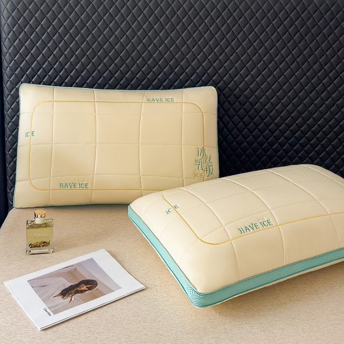 91家纺网 家纺一手货源 找家纺 蝶飞舞 2025新款刺绣冰丝乳胶面包枕枕头枕芯 护颈助眠冰丝面包枕 黄色/1000g 48*74cm