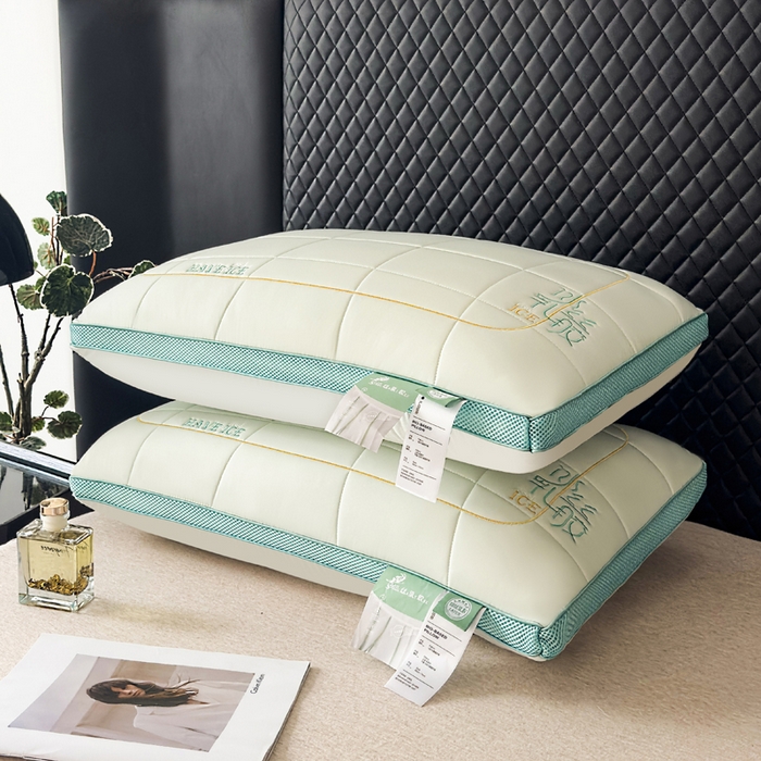 91家纺网 家纺一手货源 找家纺 蝶飞舞 2025新款刺绣冰丝乳胶面包枕枕头枕芯 护颈助眠冰丝面包枕 绿色/900g 48*74cm