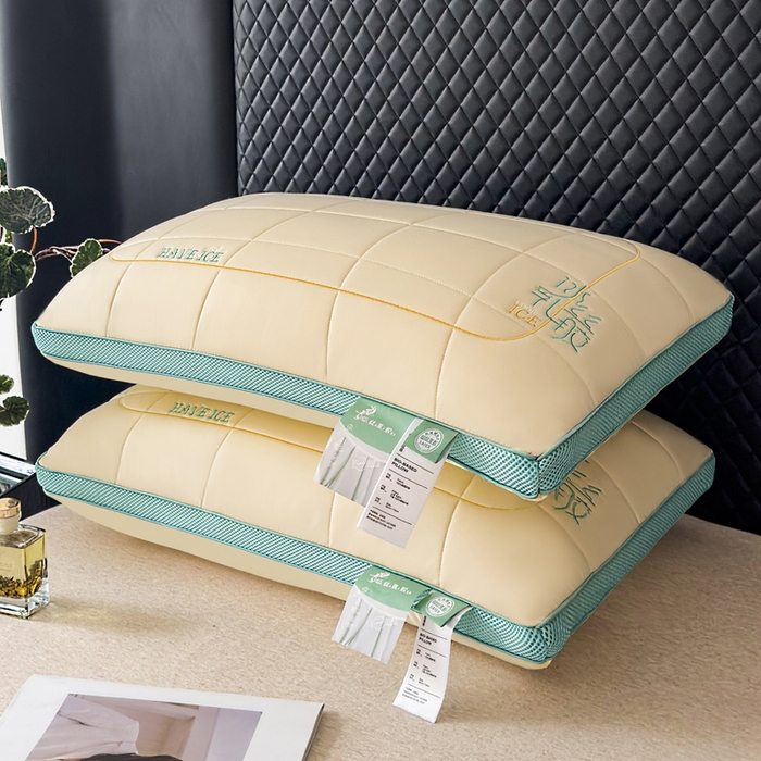 91家纺网 家纺一手货源 找家纺 蝶飞舞 2025新款刺绣冰丝乳胶面包枕枕头枕芯 护颈助眠冰丝面包枕 黄色/900g 48*74cm